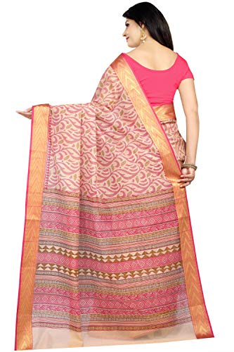 Image of RANI SAAHIBA Women's Poly Cotton Printed Saree With Blouse Piece (SKR6957 Beige-Pink)