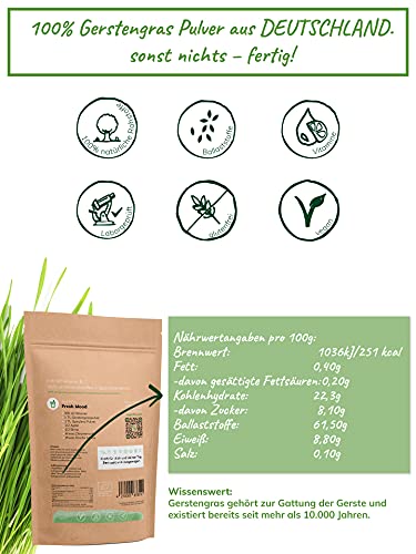VEGAN FLOW® Bio Rohkost Gerstengras Pulver, 500g, deutsche Anbaufläche - Image 7