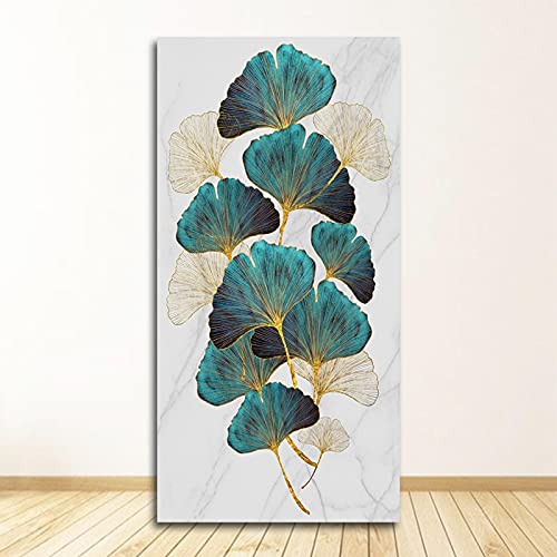 Impression sur toile haut de gamme peinture moderne feuille verte et or 60x120 cm
