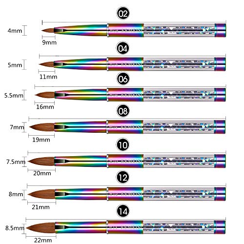 Kemeisi 1Pc Rainbow Crystal Handle Sable Acrylic Nail Pen 100% Kolinsky Nail Brush For Nail Art Manicure Powder Pedicure With Lid #2,#4,#6,#8,#10,#12,#14 (#08) … #TOP3