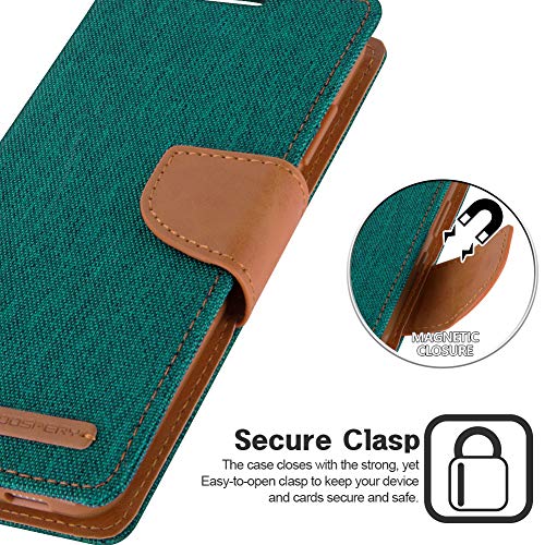 Goospery Canvas Wallet Case Designed For Galaxy S21 Case (2021) With Card Holder [3 Slots], Denim Stand Flip Cover - Green #TOP2