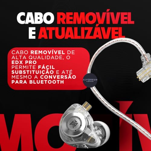 Fone De Ouvido Profissional KZ EDX Pro Intra-auricular, Driver Dinâmico Magnético Composto de 10mm,