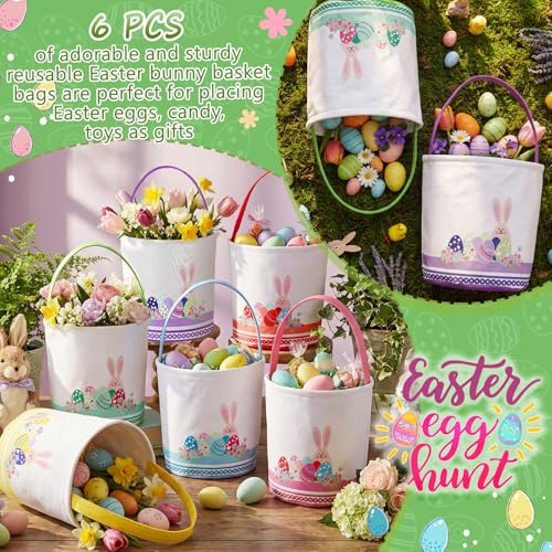 Image of Honeydak 6 Pcs Bunny Basket for Kids Canvas Easter Egg Hunt Tote, Color 7