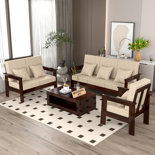 Image of Sheesham Wooden 6 Seater Sofa for Living Room | Solid Wood Sofa | Rosewood Sofa Set for Home & Office | Lounge (Walnut, 3+2+1 Seater)