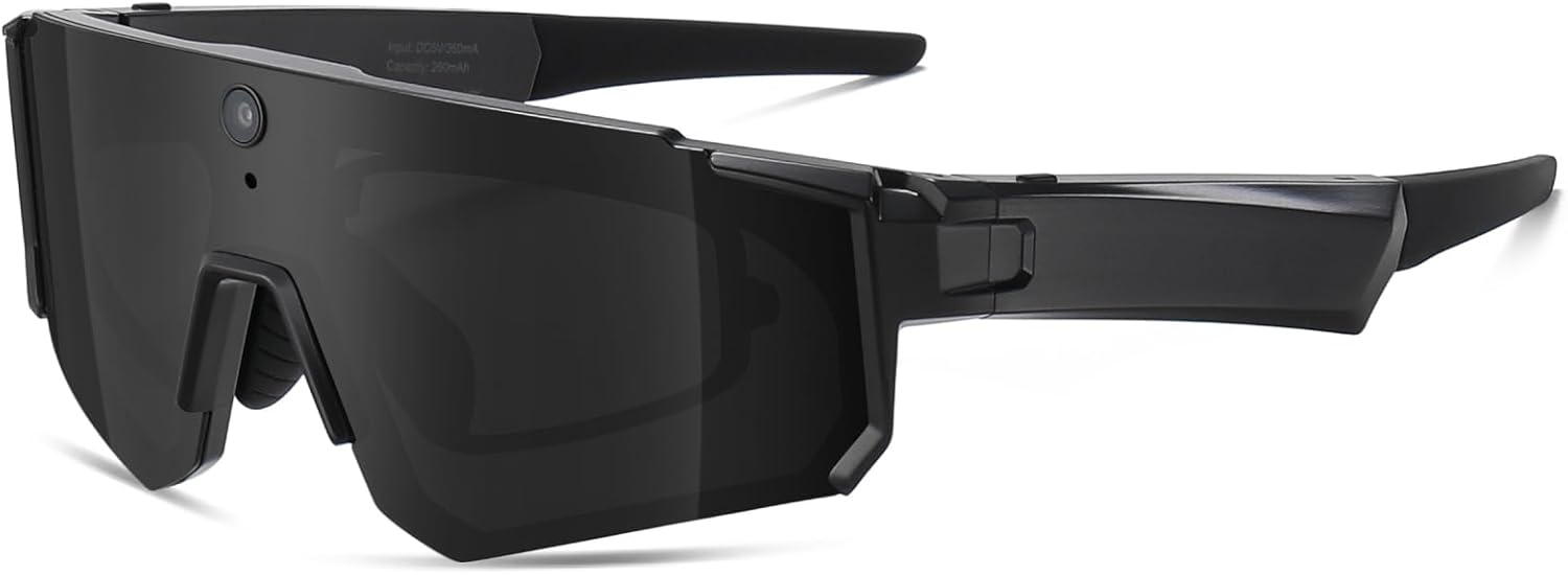 DUCO Sports AI Smart Sunglasses with 4K HD 8MP Camera AI Assistant Translation Bluetooth Glasses for Men Women Cycling Running Baseball (Black Frame Revo Blue Lens)