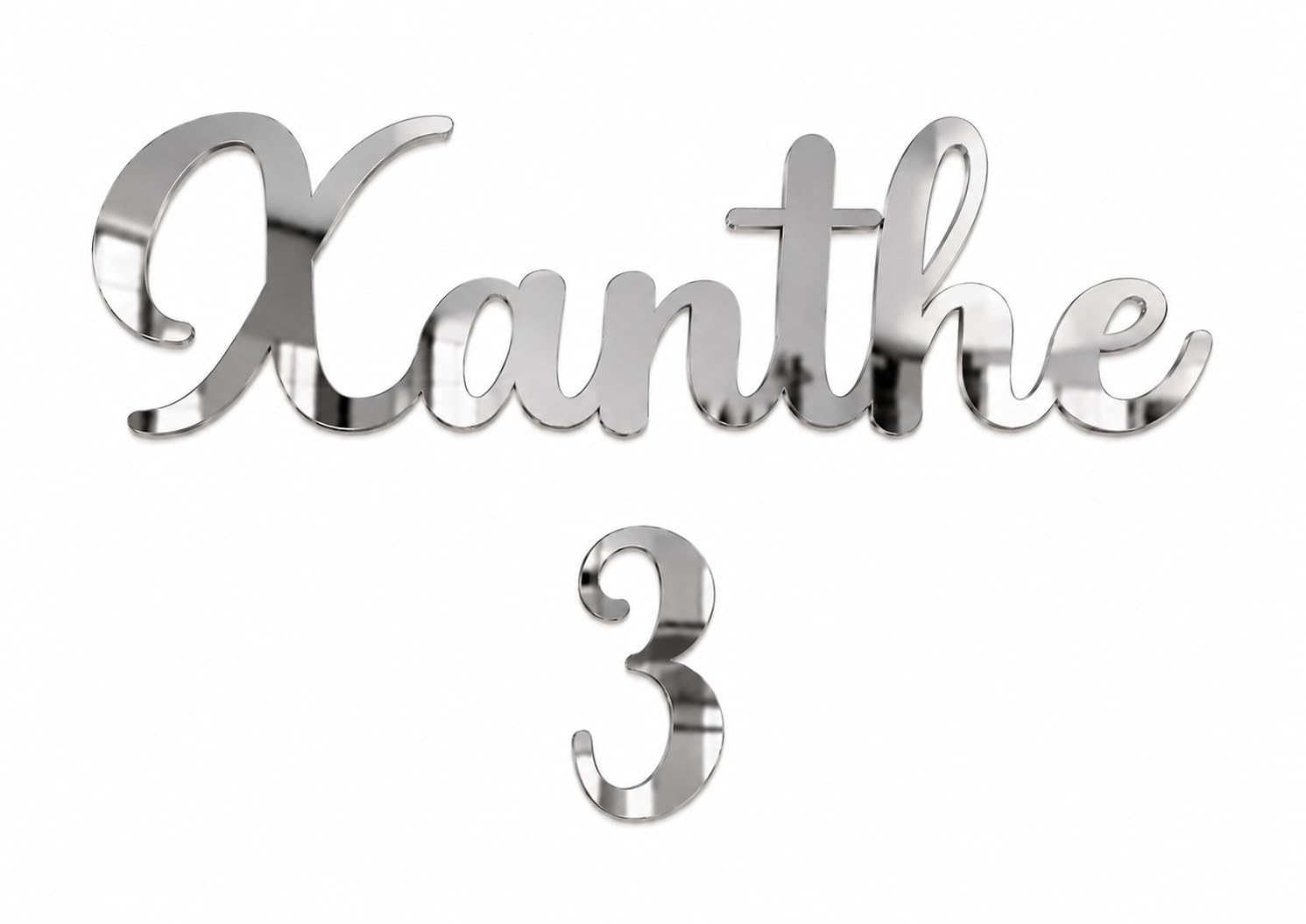 Personalised Silver Mirror Acrylic Cake Charm – Custom Name & Age Number