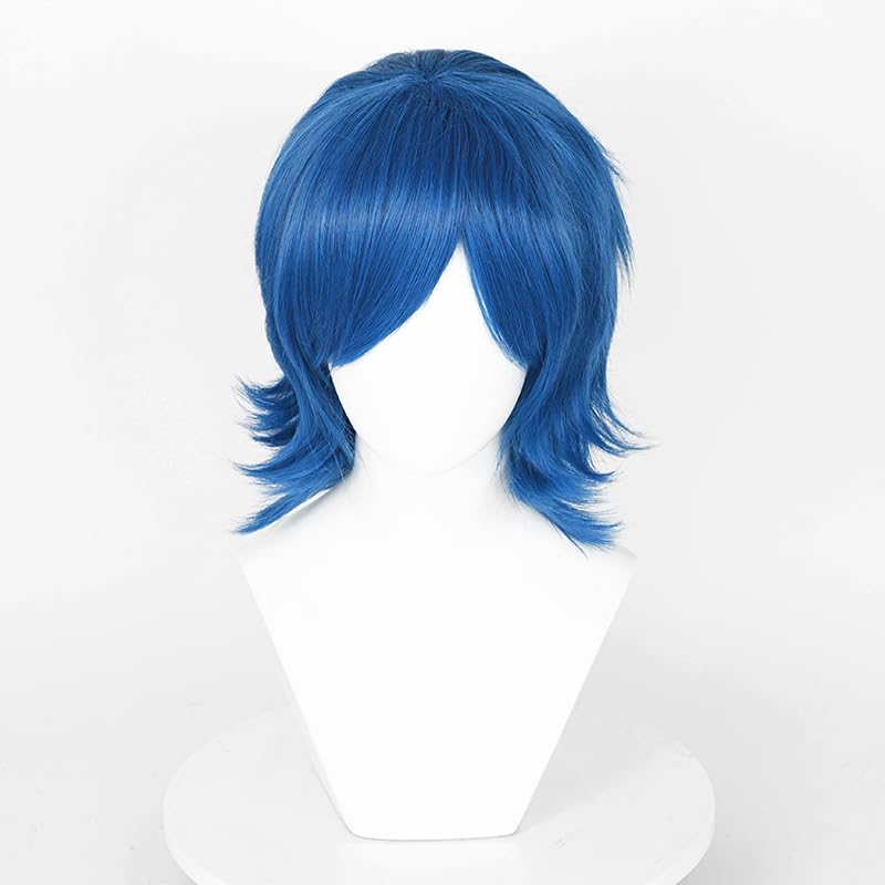 LABEAUTÉ Max Beauty Unisex Short Royal Blue Cosplay Wigs With Bangs+ Free Cap, Man Woman Fluffy Heat Resistant Wig Hair for Daily Party Halloween