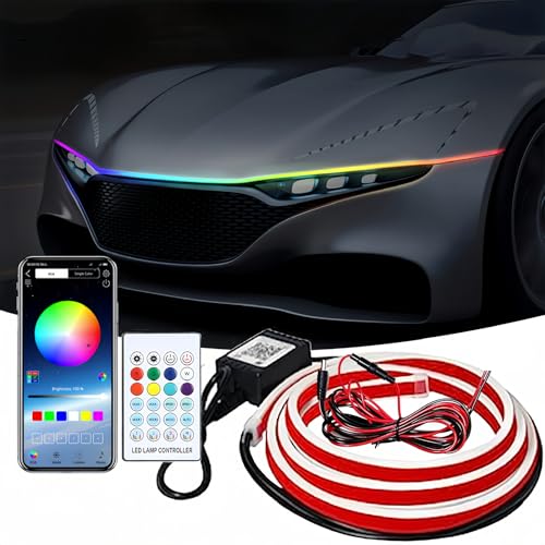 Car led Hood Lights Multicolor 120modes (70 Inch) 12V Engine Hood Cover Daytime Running Light Strip Multi Color neon Light kit for car Hood