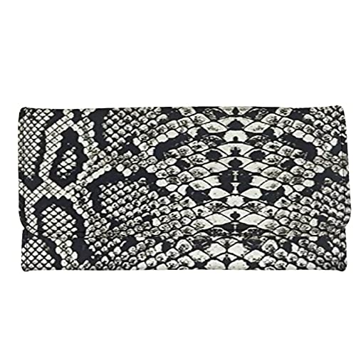 FUSURIRE Snake Skin Print Womens Leather Blocking Wallets Clutch Card Holder Organizer Trifold Long Handbag Red Floral Phone Organizer Purse, Gray