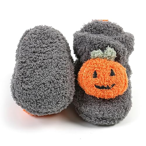 Image of E-FAK Newborn Baby Cozy Fleece Booties with Grippers Winter Slippers Socks Soft Sole Stay On Infant First Walker Crib Shoes