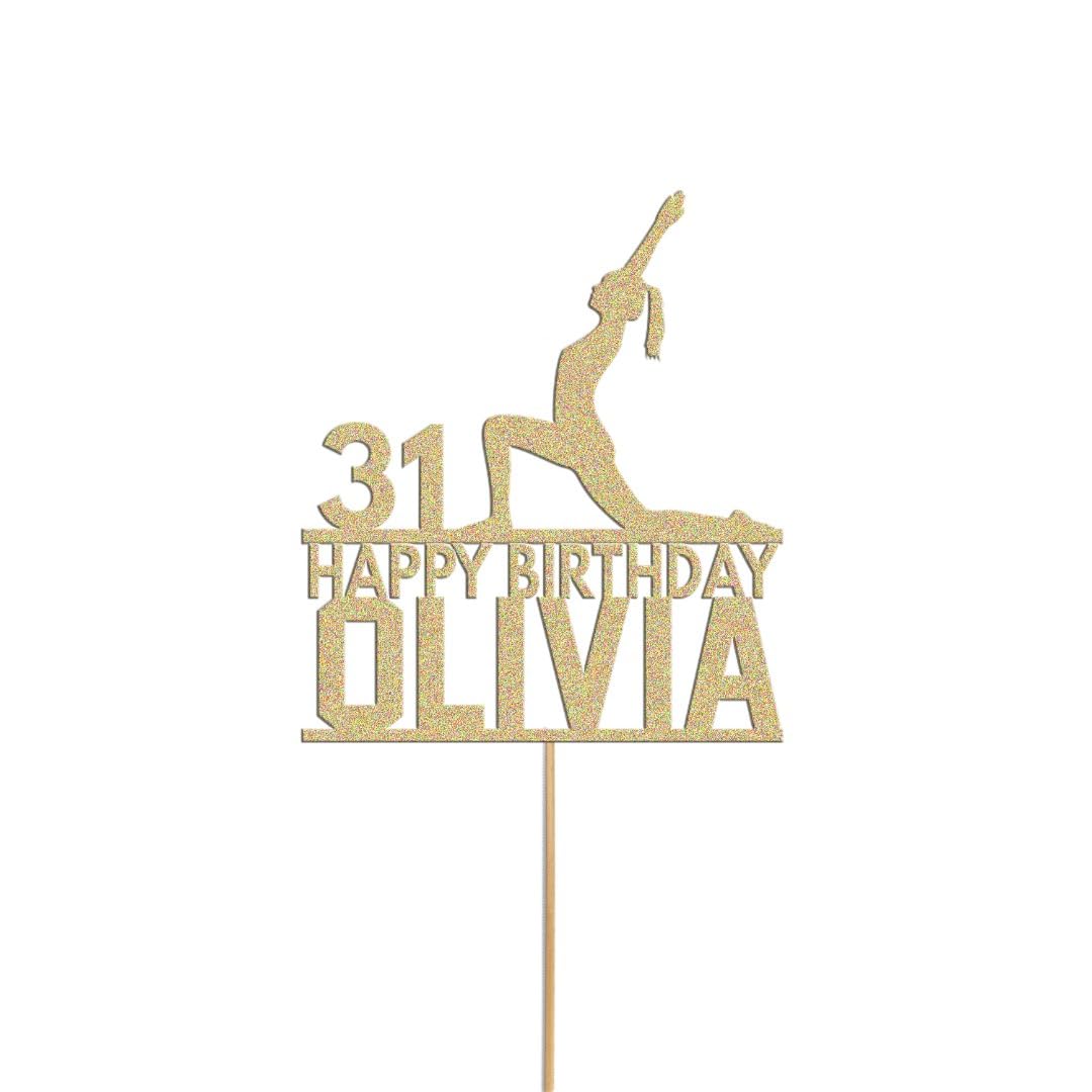 Womans Yoga Cake Topper Personalised Yoga Stretch Cake Decoration Any Name & Age | Personalised Cake Topper with Custom Name & Age | Birthday Party Decoration (Champagne Gold) — image 1