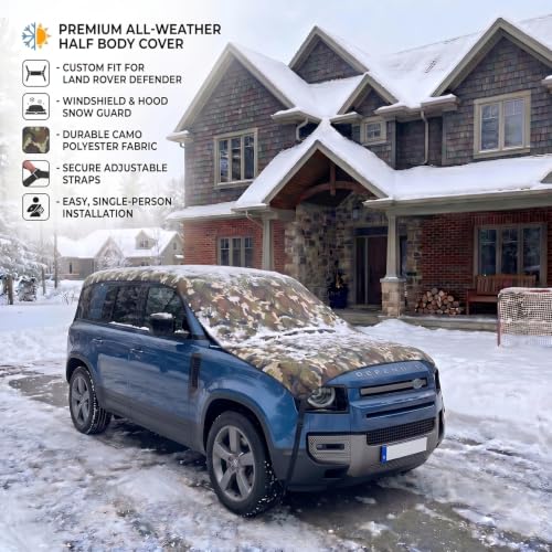 Image of Pivalo Half Car Body Cover for SUV Cars (All Models & Years) | 100% Waterproof Outdoor UV & Heat All Weather Protection | Triple Stitched 3 Layer with Adjustable Straps Cover (Military /Army)