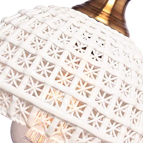 HMVPL Ceramic Plug in Pendant Light Fixture, Unique Swag Ceiling Lamp with 16.4 Ft Hanging Cord and On/Off Dimmable Switch for Kitchen Island Table Dining Room Bedroom Entryway (6.9 inches)
