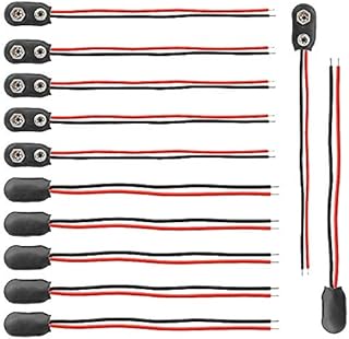 12pcs I Type Wire 9V Battery Clip Connector Black Hard Plastic Housing Battery Snap Connector Black Red Long Cable Connection(15cm/5.9inch)