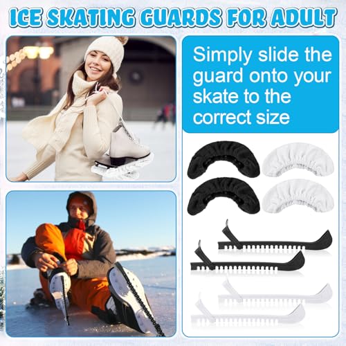 Liliful 8 Pcs Skate Guards Skate Blade Protector Covers Towel Ice Inline Bag Set Ice Guards for Adult Hockey Winter Supply(Black,White) - Thumbnail 4
