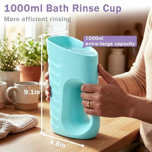 Image of Babylush Baby Bath Rinse Cup & Rinser - 1000ml Soft EVA, 0.3lb Lightweight, BPA-Free Bath Water Pourer, Baby Bath Pitcher, Shower Cup for Kids (Blue)