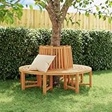 Zeehear 2er-Set Baumbänke Halbrund Ø160 cm, Massivholz Teak, Gartenbank Wetterfest, Terrassenbank mit Rückenlehne, für Draußen, Außenbereich