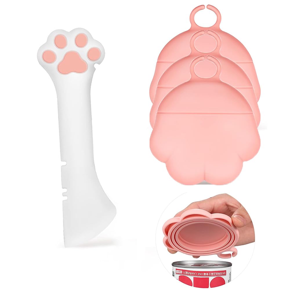 ALMEKAQUZ Pet Food Can Spoon & 3 Pcs Can Covers | Cute Paw Shape Opener Spatula Cat | Can Lids for Dog Food with Silicone Pet Food Spoon (pink) (B0C9Z93V2M) Amazon Price History, Amazon Price Tracker
