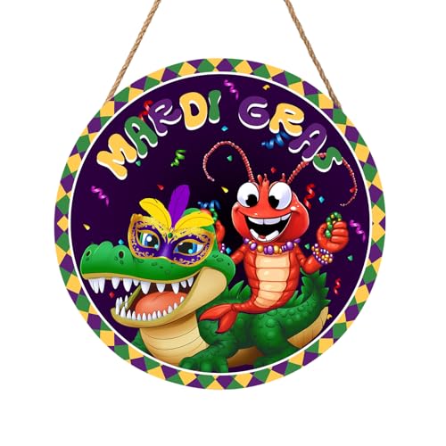 Cartel de Mardi Gras Fleur De Lis para puerta delantera, 30,5 x 30,5 cm, corona de madera, decoración para colgar en la pared, decoración de fiesta de Mardi Gras, colgador de puerta de madera para