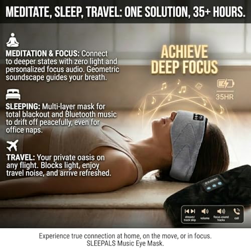 Image of Sleepals Bluetooth Sleep Mask with 24 Built-in White Noise Sounds, Ultra-Slim Headphones for Side Sleepers, 100% Light Blockout 3D Eye Mask, Washable Fleece Sleep Headphones (Gray)