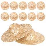 TOBBOMEY 12 Stück Teiliges Handgewebter Mini Strohhüte Winzige Puppenhüte für DIY Bastelprojekte Vielseitige Sommer deko Kunstvoll Gefertigte Kleine Hüte für Puppenhaus und Schmuck