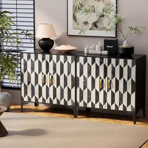Anbuy Marble Buffet Cabinbet 2 Pieces with Storage Sideboard Faux