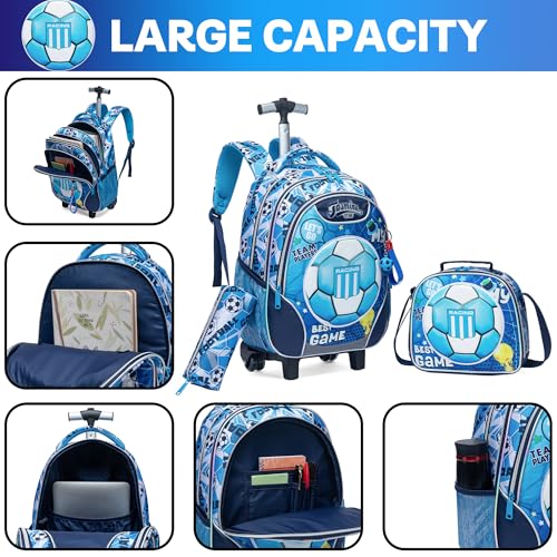 Meetbelify Rolling Backpack with Wheels for Boys Rolling Backpacks with Lunch Box for Elementary Sch