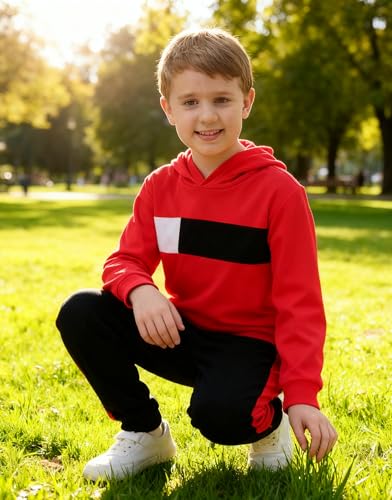 Image of KIDLAGA Toddler Boy Clothes Long Sleeve Hoodie Sweatsuits Tops and Pants Boys Fall Winter Color Block Outfits Set 5-12 Years