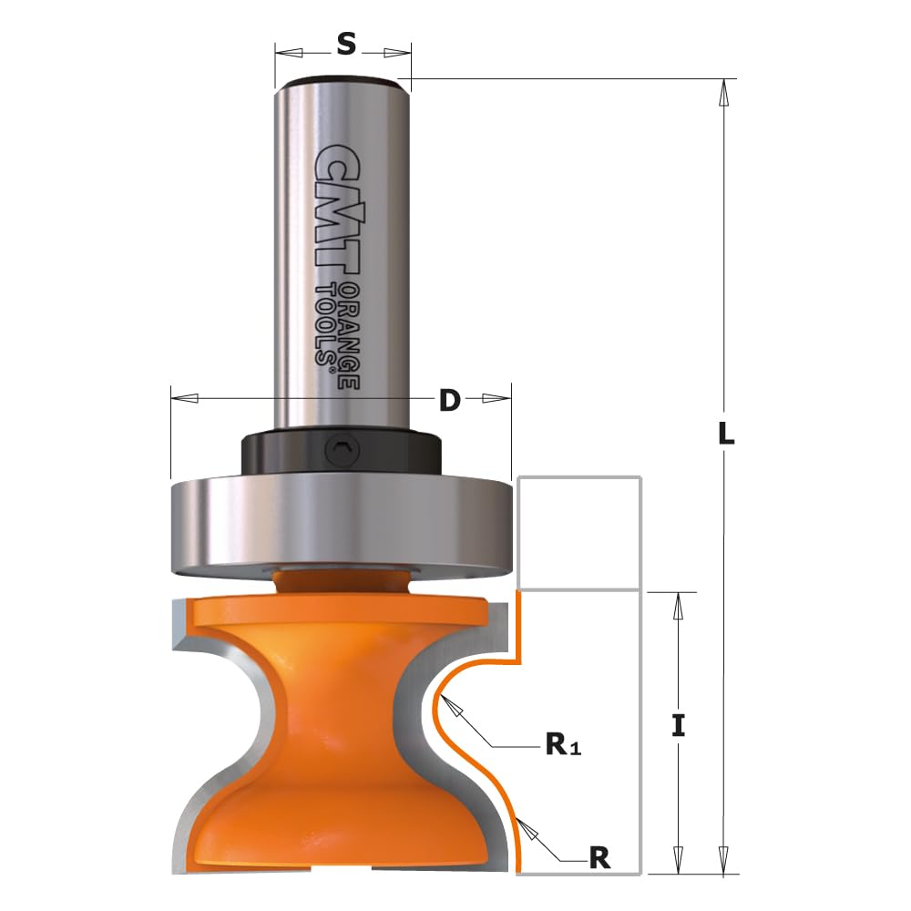 CMT ORANGE TOOLS 955.805.11B Fresa para molduras R1 9,5mm R12,7mm D38,1mm I 35mm L 85,8mm