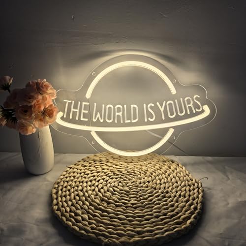 Image of The World Is Yours Neon Sign for Wall Decor, Planet LED Neon Light Lamp, USB Powered for Man Cave Home Bar Club Cafe Wedding Game Room Bedroom Wall Art
