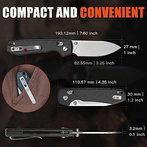 Image of Vosteed Raccoon EDC Knife, Lightweight Folding Pocket knife with Clip for Men and Women, Sharp Crossbar Lock Knife with 3.25 inch Sandvik 14C28N Steel Blade, Micarta Handle for Camping, Hiking - A0504
