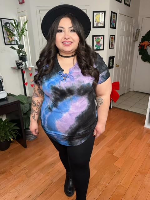 Image of CARCOS Womens Plus Size Tops Short Sleeve Shirts V Neck Tunic Floral /Tie Dye /Solid Summer Tees XL-5X