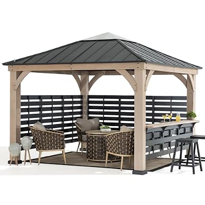 Sunjoy 11 x 11 ft. Hardtop Gazebo Cedar Wood Framed Hot Tub Gazebo with Steel and Polycarbonate Hardtop and bar Shelf, Matte Black by SummerCove