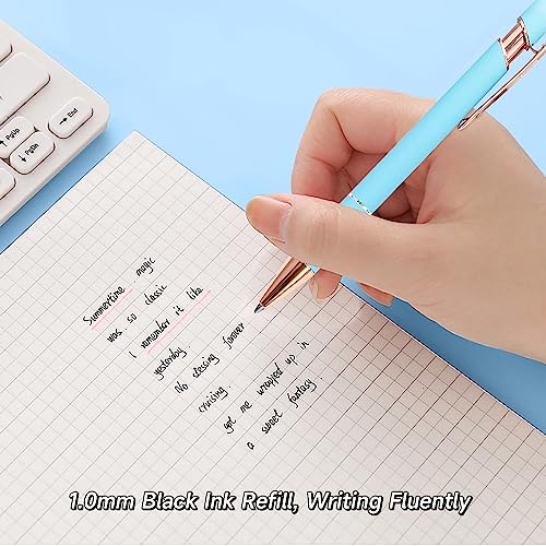 YOXMJDB Fancy Pens for Women, 6 Pcs Cute Blue Pens Ballpoint Pen Bulk, 1.0mm Medium Point Black Ink Smooth Writing Pen for Note Taking, Gifts for Nurse Teacher (Blue) - Thumbnail 4