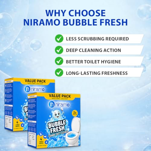 Image of Niramo Bubble Fresh Toilet Cleaner | Foam Action, Bathroom Cleaner | Removes Tough Stains, Limescale & Odour | Pack of 2 (2 x 320g)
