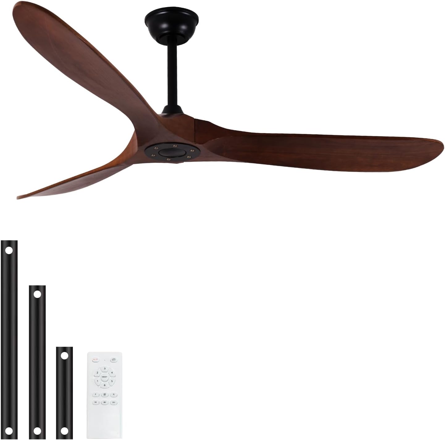 42-Inch Wood Ceiling Fan without Light, DC Motor, 3 Walnut Blades, Remote Control,Outdoor Ceiling Fan with Quiet Operation and Large Airflow (Black+Dark Walnut, 42 inch)