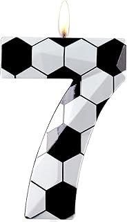 Number 7 Candles 7th Birthday Candles Soccer Happy Birthday Candle Premium Wax & 3D Diamond Design Soccer Themed Cake Topper Decorations for Men Boy Birthday Party Anniversary Celebration Supplie
