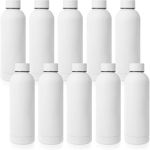 Bokon 10 botellas de agua de acero inoxidable a granel de doble capa al vacío de 17 onzas, boca pequeña, aislamiento deportivo, metal, graduación,