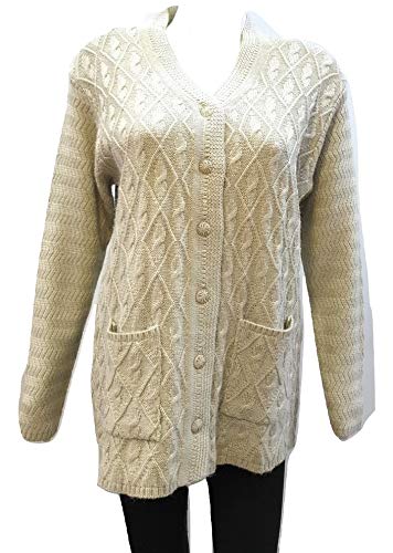 Women's Wool V-Neck Cardigan (PUREWOOLRAINBOWSEMICOTTYL_Off White_3XL)