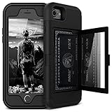 iPhone 7/8 Wallet Case - WeLoveCase Defender Wallet Design with Hidden Back Mirror and Card Holder Heavy Duty Protection Shockproof 3 in 1 All-Round Armor Protective Case for iPhone 7 - Black