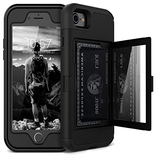 WeLoveCase iPhone SE 2022/2020 Wallet Case for Women Defender Credit Card Holder Cover with Hidden Mirror Three Layer Shockproof Heavy Duty Protective Case for iPhone SE 2022/2020/7/8 - Black