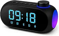 Rádio Relógio Digital Despertador, Caixa de som Bluetooth, alarme, rádio FM, microfone, portátil, 5W, bateria 1200mAh, SD card, LED (Preto)