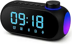 Rádio Relógio Digital Despertador, Caixa de som Bluetooth, alarme, rádio FM, microfone, portátil, 5W, bateria 1200mAh, SD card, LED (Preto)