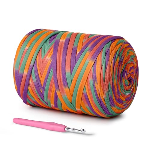 Image of (800g /228yds) T Shirt Yarn, Soft Tshirt Crochet Yarn for Crafts and DIY Knitting Crocheting Cloth /Bag /Basket /Coaster, 100% Polyeste Elastic Fabric Chunky Thick Yans(Vibrant Orange)