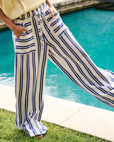 Women's Palazzo Pants Striped Wide Leg High Waist Casual Comfy Pants with Pockets3