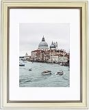 Golden State Art, 11x14 Photo Frame, Cream Color with Brown Lines, with White Mat for 8x10 Pictures, & Real Glass