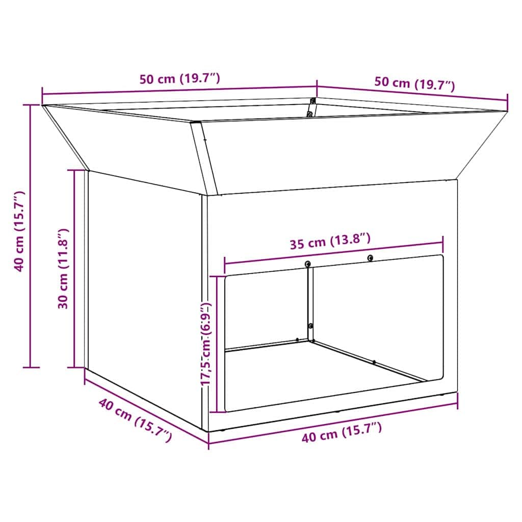 Feuerstelle Schwarz aus Stahl 50 x 50 x 40 cm für Terrasse und Garten, Outdoor Feuerstelle, Kamin Ofen, Schornstein, Heizkassette für Wärme und Deko im Außenbereich