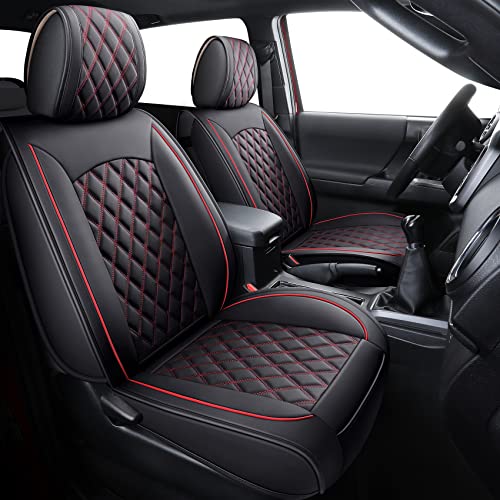 Image of Aierxuan Front Toyota Tacoma Seat Covers Waterproof Leather (Black-Red)