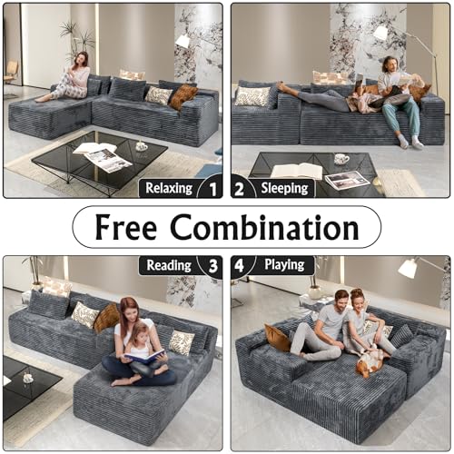 Image of Sectional couches for Living Room Corduroy Couch, 104 inch Cloud Sectional Couch with L-Shape Chaise, Modern Modular Sofa, Deep Seat Comfort, No Assembly Required(Plush Corduroy, Left Facing Chaise)