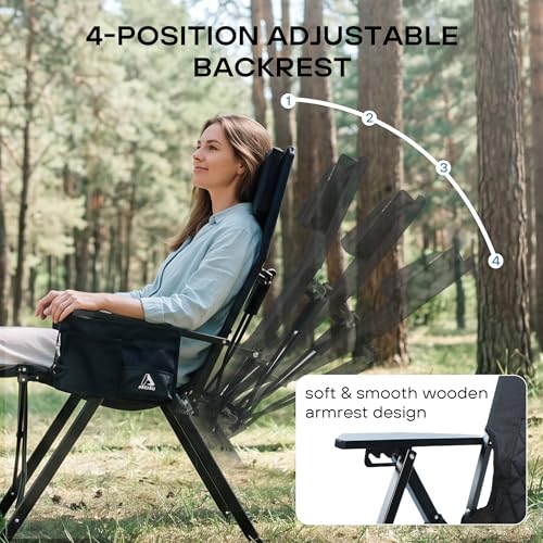 Silla de camping reclinable de aluminio, plegable, respaldo alto ajustable en 4 posiciones, para adultos, color negro, 1 unidad miniatura 6